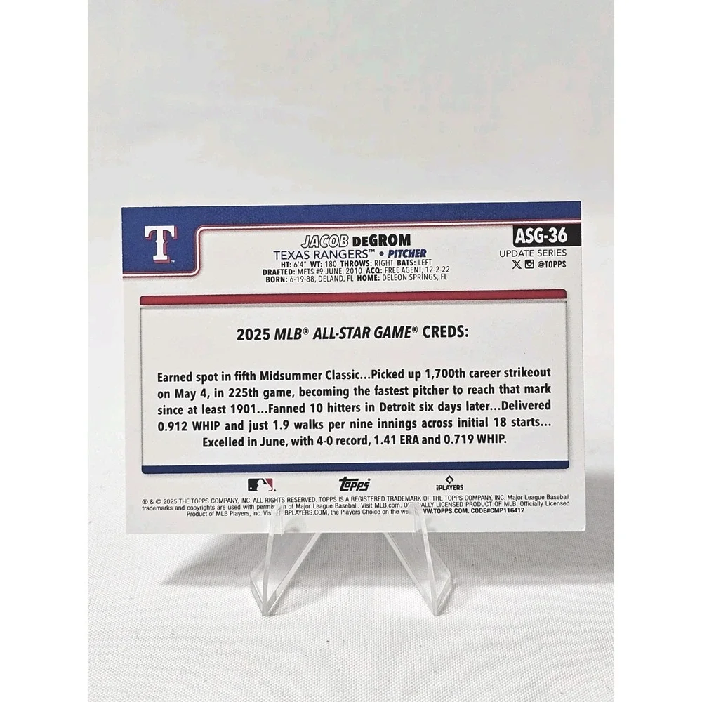 JACOB DEGROM (Insert) - 2025 Topps All-Star Game #ASG-36 Texas Rangers